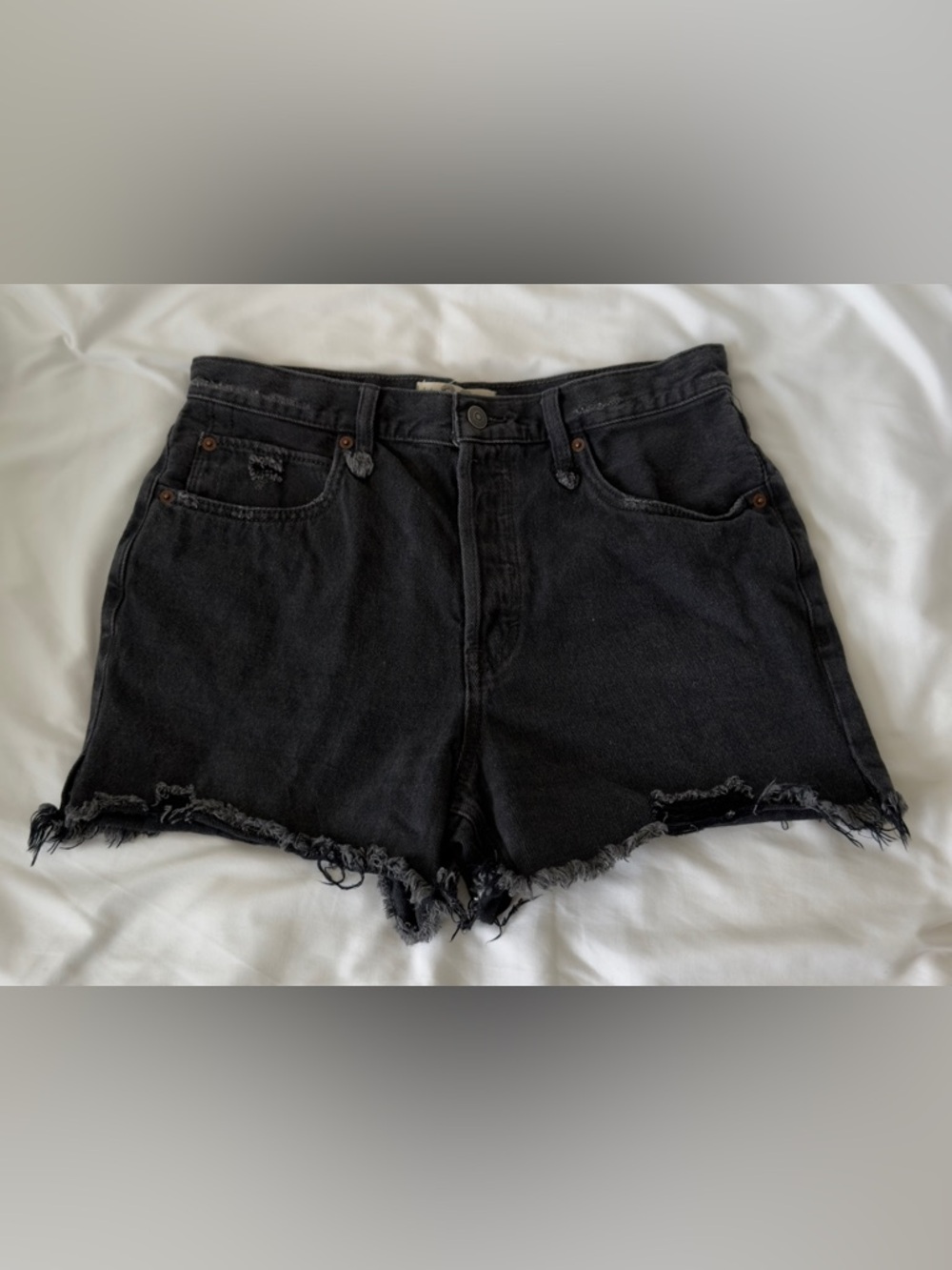 Free People Makai Cutoff Black Denim Shorts Distressed Frayed Size 29